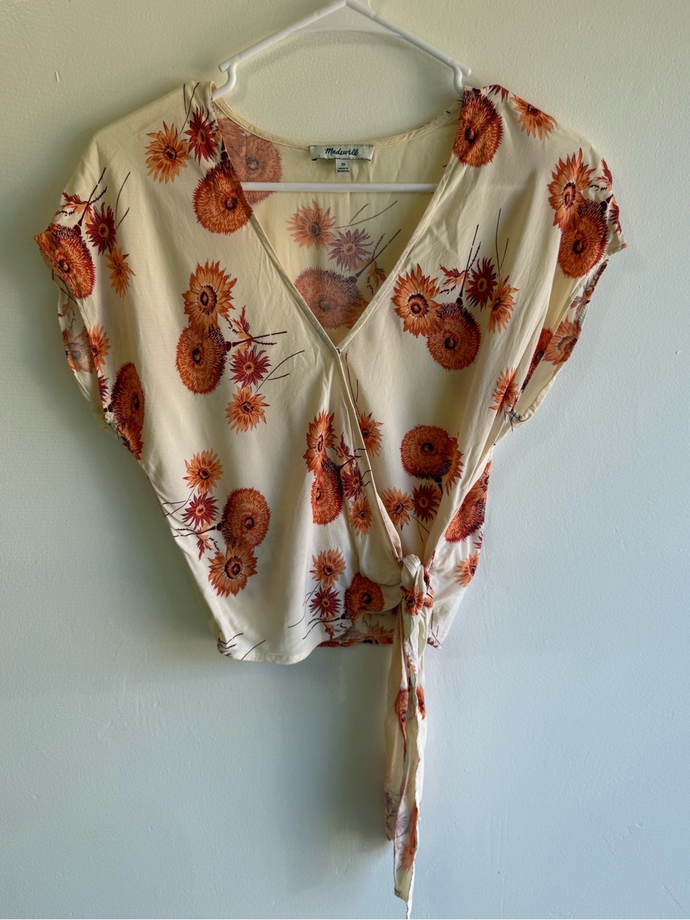 Madewell Burnt Orange Cropped Floral Wrap Top with Tie Accent size XS